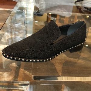 Adrianna Pappel Black Beaded and Studded Loafers